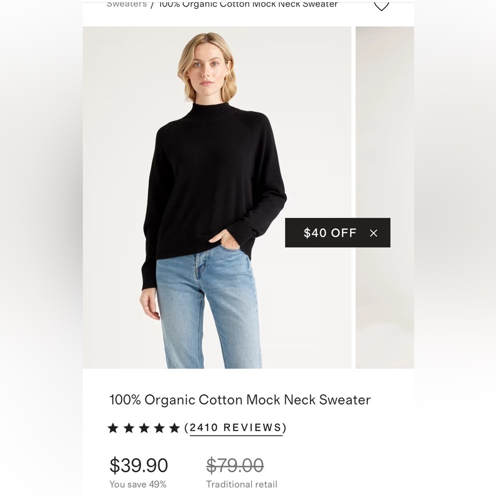 Quince Black Mock Neck Cotton Sweater